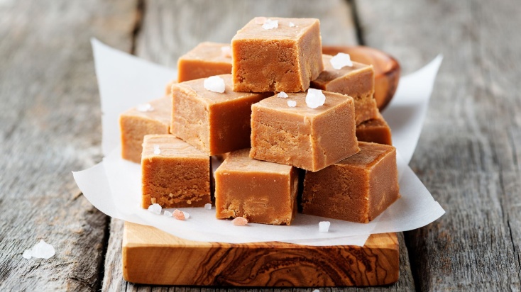 A delicious pile of butterscotch salted caramell toffees.